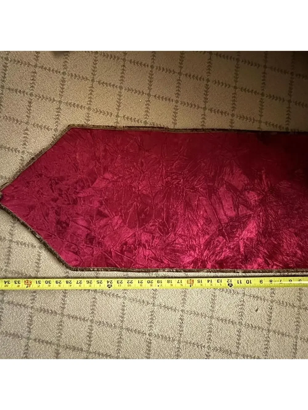 Vintage flocked velvet burgundy table runner with border with tassel